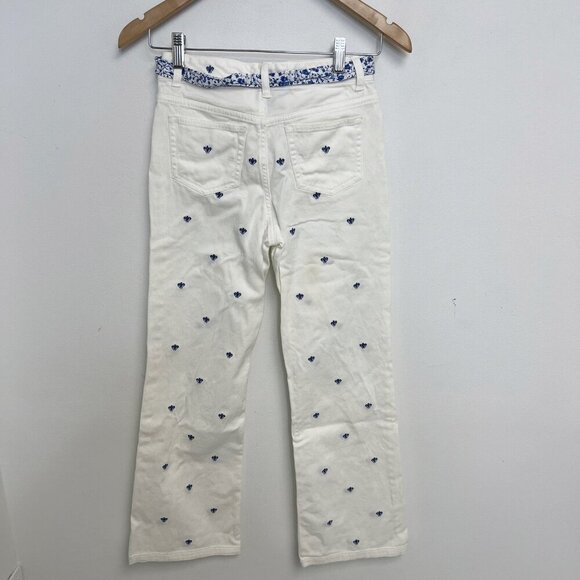Ralph Lauren Nautical Girls White Pants Belted Blue Embroidery Boot Leg Sz 12 - Picture 3 of 13